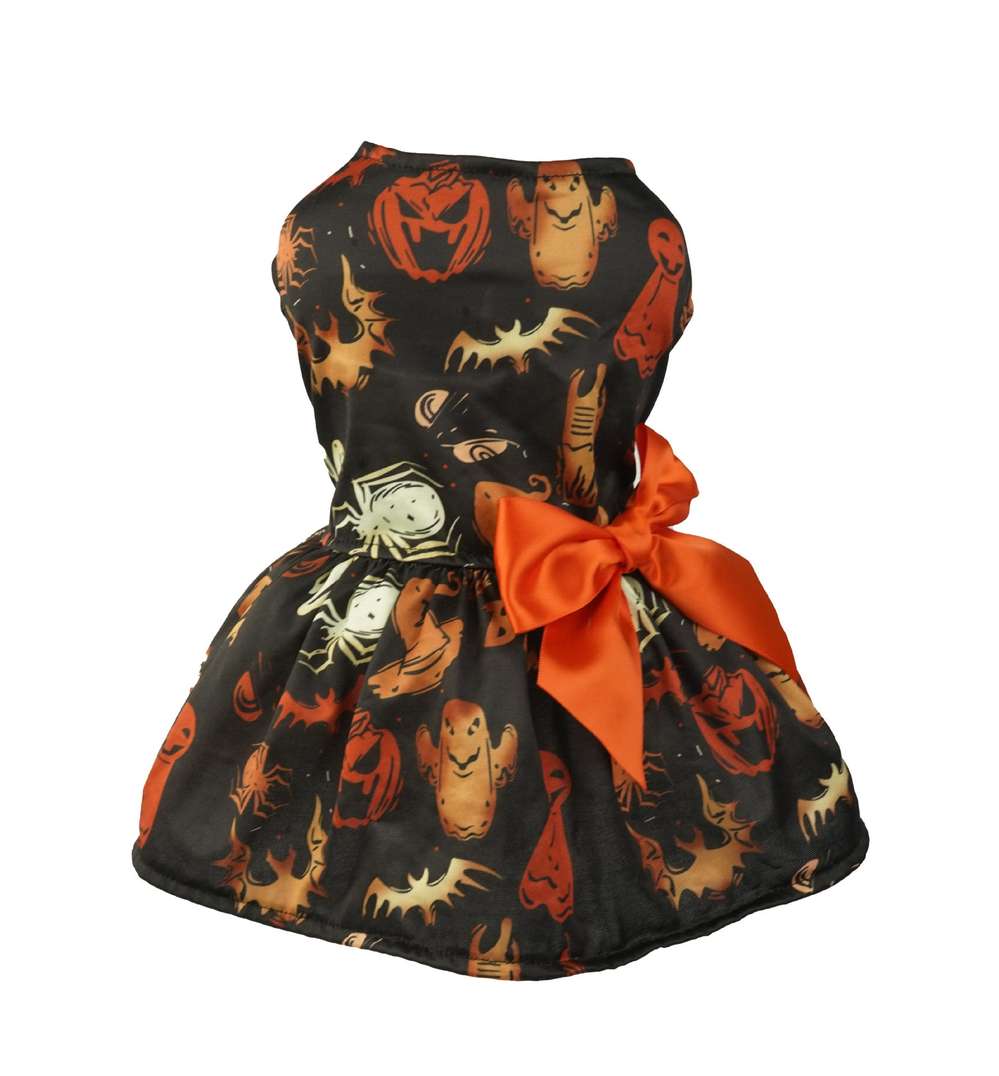 Halloween Small Dog Clothes Pet Dress Pumpkin Print Dress Chihuahua Yorkie Mesh Dress - Minihomy