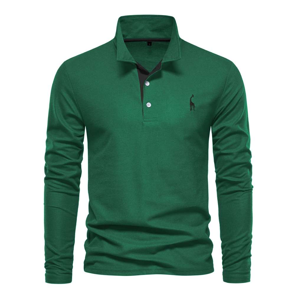 Men's Casual Polo Collar Deer Embroidered Long Sleeve - Minihomy