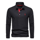 Men's Casual Polo Collar Deer Embroidered Long Sleeve - Minihomy