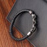 Black Genuine Leather Chain Bracelet with Magnetic Buckle - Minihomy