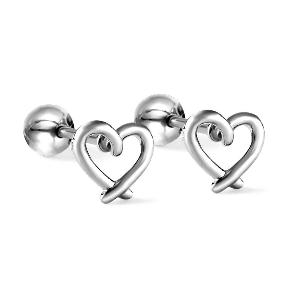 Love Heart Stud Earrings Stainless Steel Hollow Jeweled Earrings - Minihomy