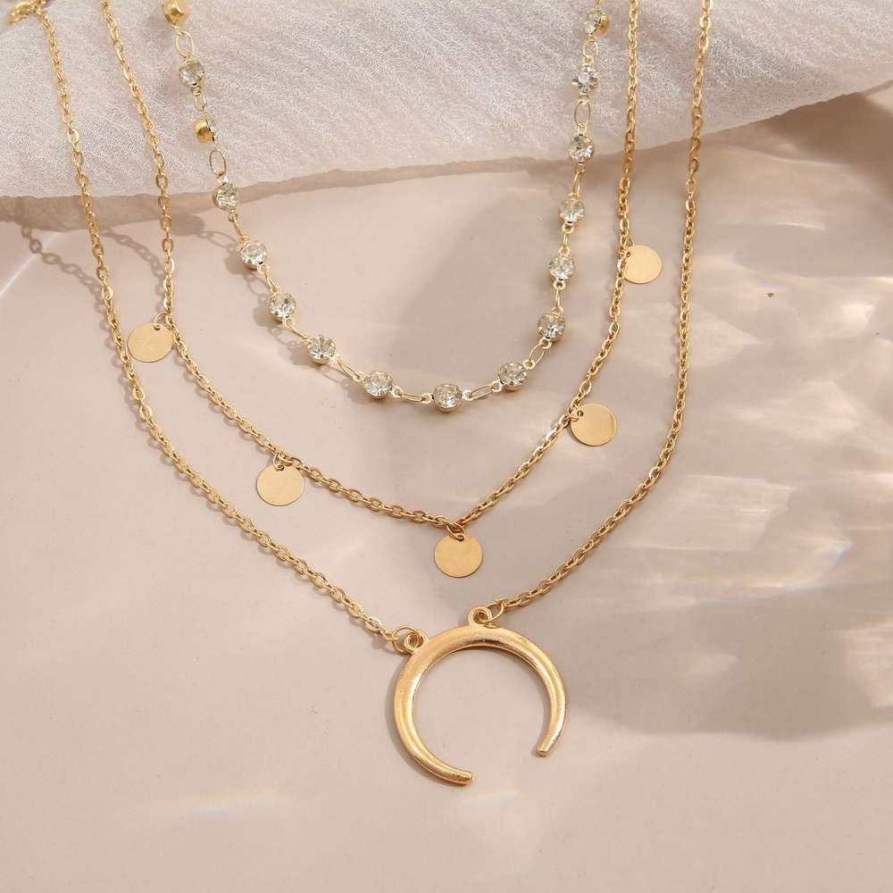 European And American Small Round Slice Tassel Moon Multi-layer Necklace - Minihomy