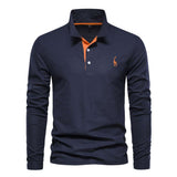 Men's Casual Polo Collar Deer Embroidered Long Sleeve - Minihomy