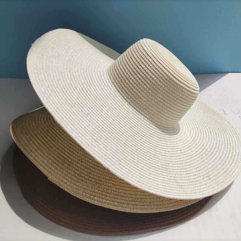 Women's Wide Brim Straw Sun Hat - Beach Dome, 14CM, Sun Protection