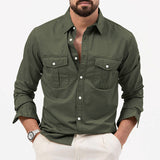 Men Shirt Multi-pocket Solid Color Casual Long Sleeves Top - Minihomy