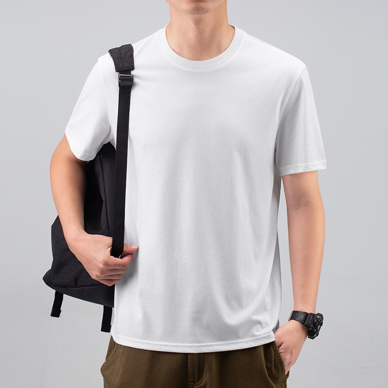 Men's Casual Round Neck Solid Color T-shirt Top - Minihomy