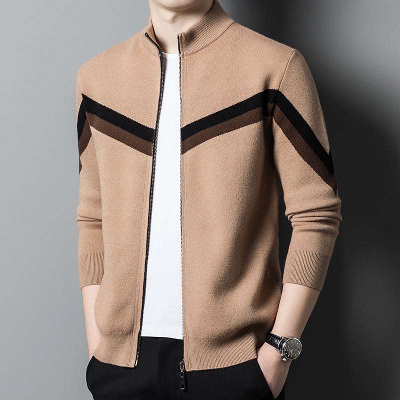 Autumn And Winter Sweater Men's Stand Collar Contrast Color - Minihomy