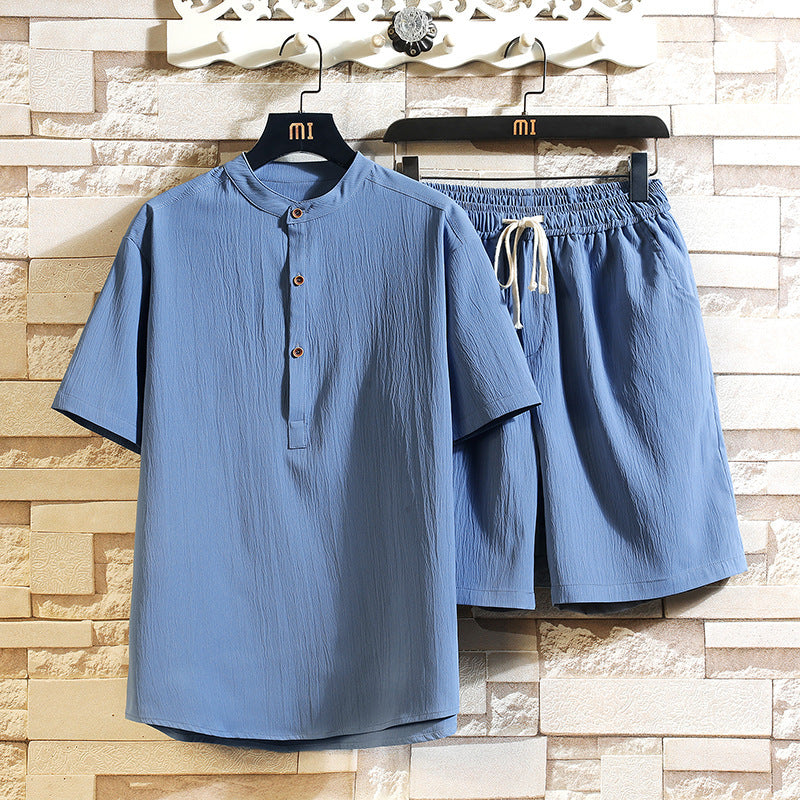 Chinese Style Two-piece Suit Summer New Stand Collar Retro Short Sleeve Suit - Minihomy