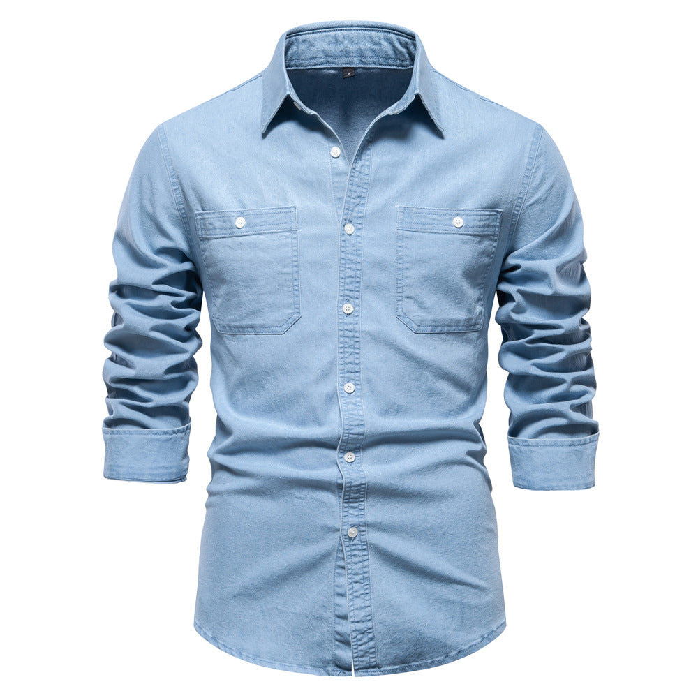 Men's Casual Denim Long Sleeve Shirt - Minihomy