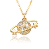 Copper Micro Inlay Color Zircon Personality Planet Pendant Plated 18K Gold Necklace: Your Stellar Statement Piece - Minihomy