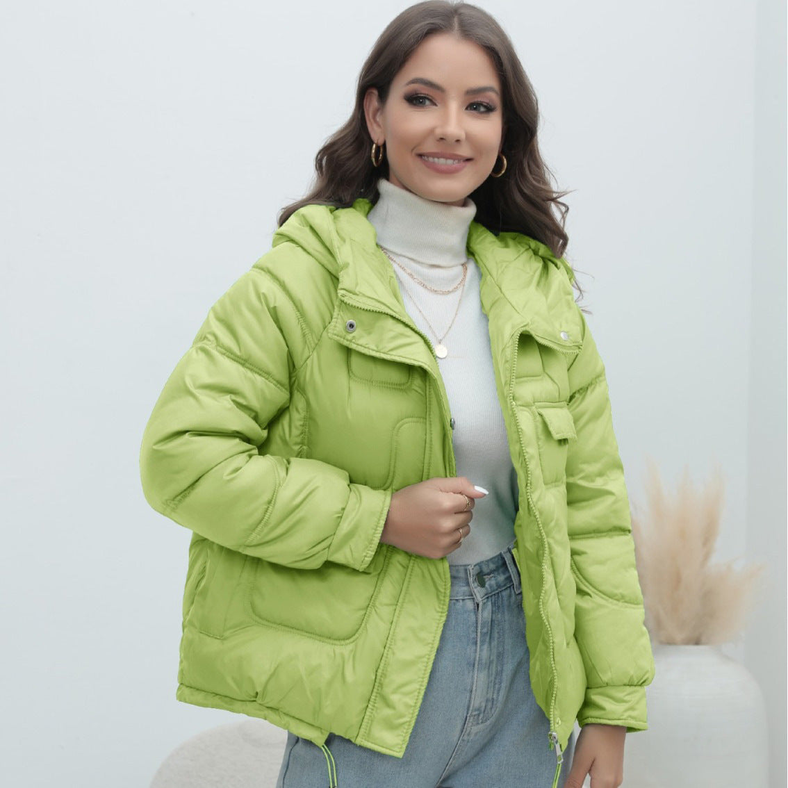 Down Cotton-padded Coat For Women Thickened Bright Color Stand Collar - Minihomy