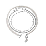 Men's OT Buckle Pearl Chain Necklace Three-piece Set - Minihomy