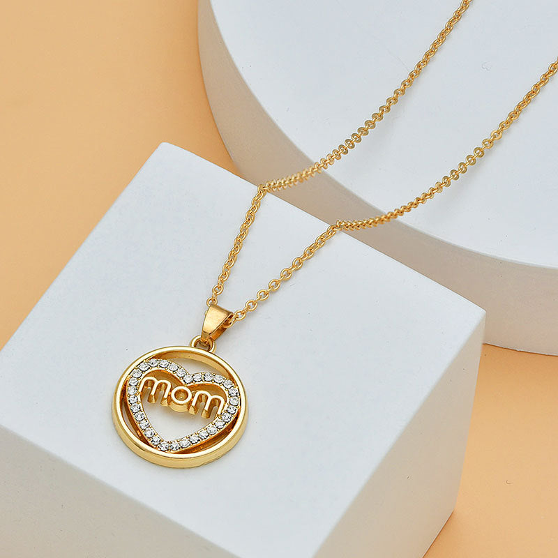 Mother's Day Mom Heart Shape With Diamond Letter Necklace For Women Fine Jewelry Women Accessories Fashion Jewelry - Minihomy