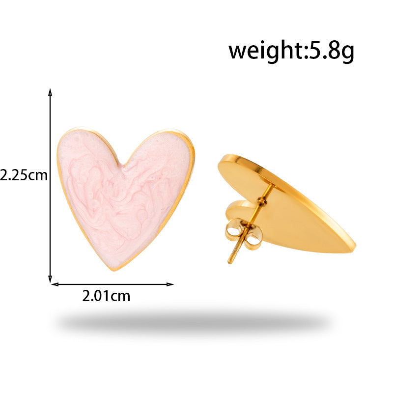 Heart-Shaped Titanium Steel Earrings for Women - Round Oil Painting Design - Minihomy