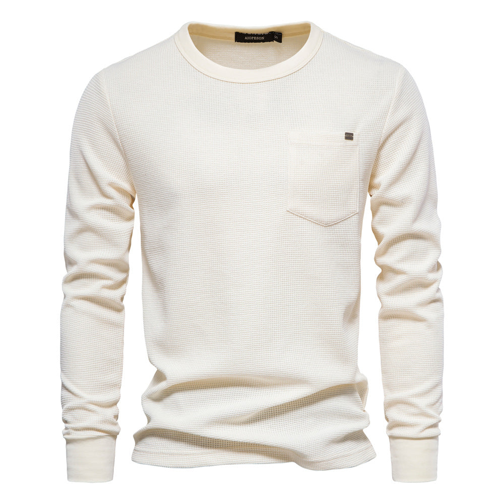 Men's Round Neck Pocket Waffle Long Sleeve Top - Minihomy