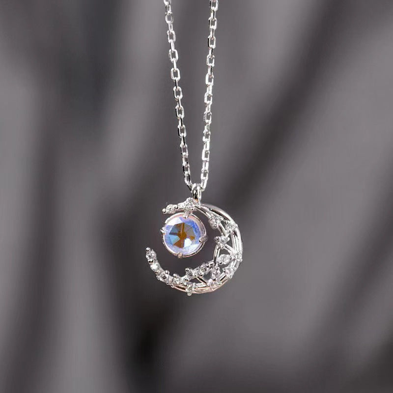 Dream Fall Star Moon Necklace Crescent Moon Diamond Inlaid Clavicle Chain - Minihomy