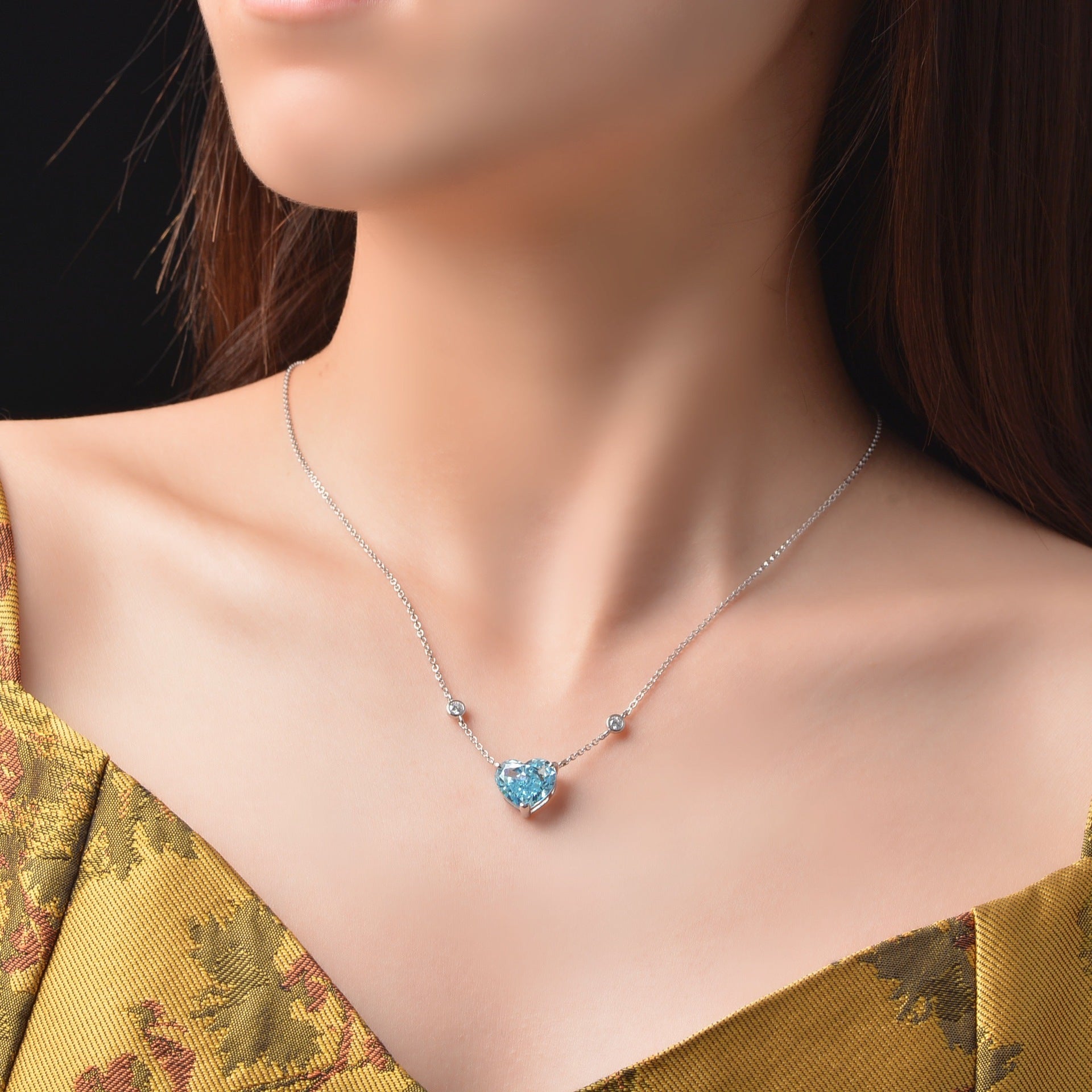 Ocean Blue Heart-shaped Zircon S925 Sterling Silver Necklace - Minihomy