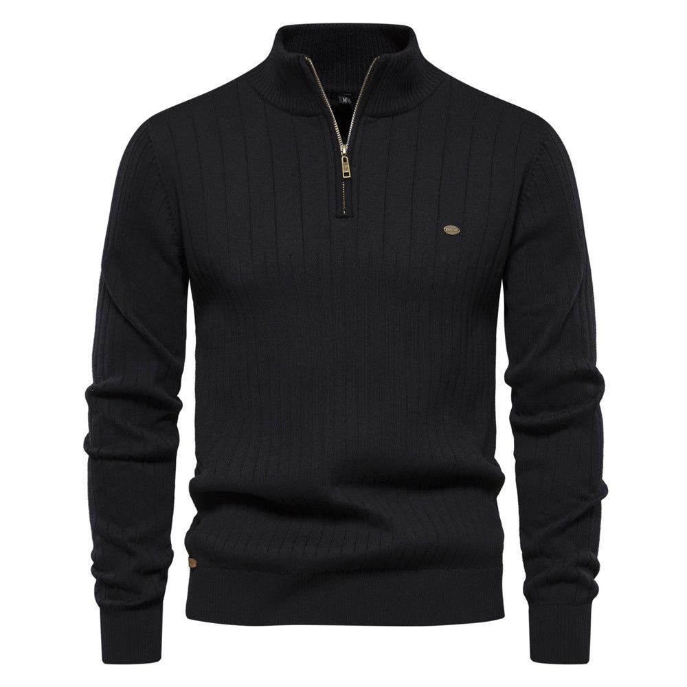 Men's Casual Stand Collar Half Zip Knitwear Sweater - Minihomy