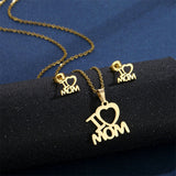 Mother's Day Jewelry Set Stainless Steel I Love Mom Mama Love Heart Pendant Necklace Earrings Thanksgiving Gift - Minihomy