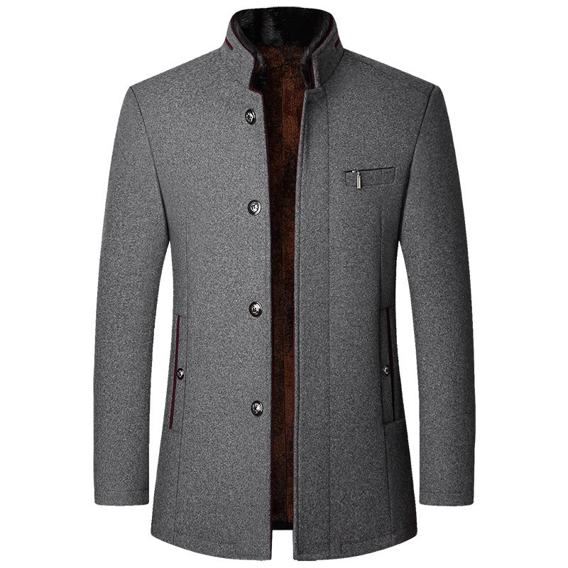 Men's Woolen Jacket - Autumn and Winter Stand Collar for Middle-aged Men - Minihomy