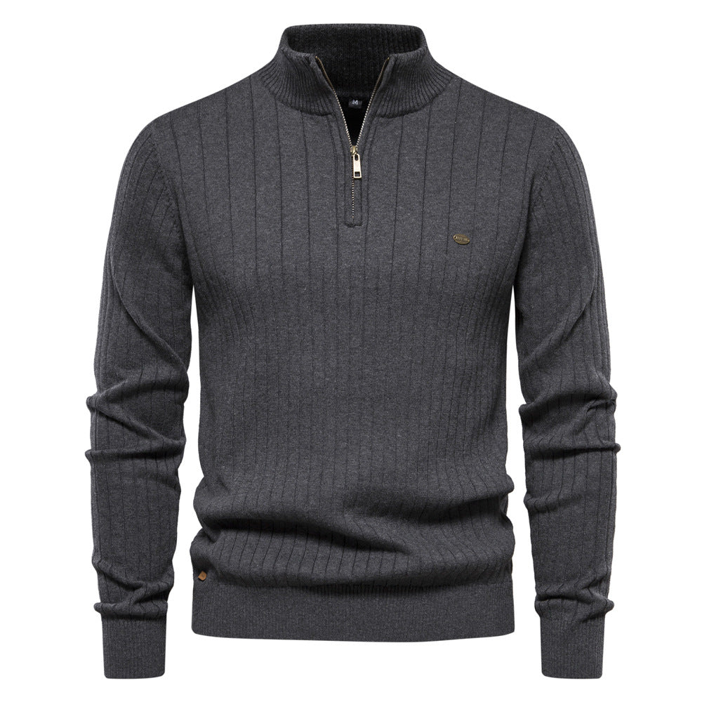 Men's Casual Stand Collar Half Zip Knitwear Sweater - Minihomy