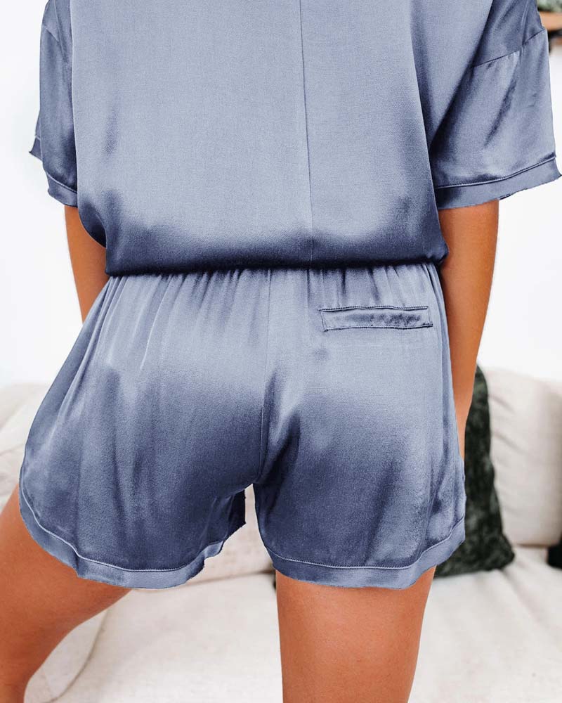 Pajama Set Short Sleeve Sleepwear Women Home Clothing - Minihomy