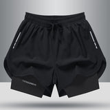 Men's Drawstring Sports Shorts Double Layer Quick Dry High Elasticity Activewear Pants - Minihomy