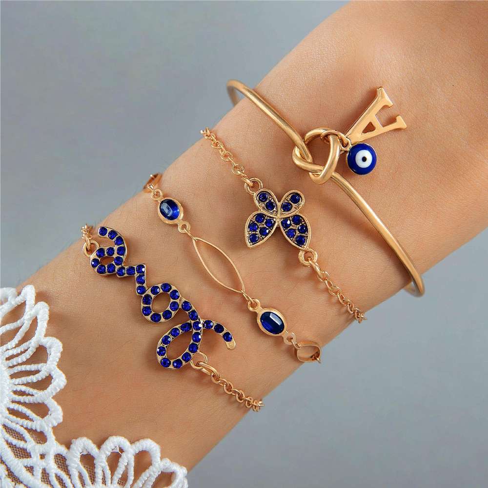 Blue Flower Love Butterfly Bracelet Set: Stylish and Elegant - Minihomy