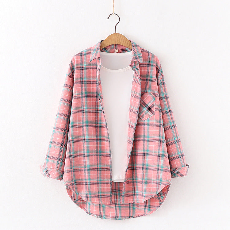 Plaid Shirt Women Loose Long Sleeve Blouses Cotton Flannel Casual Shirt Women - Minihomy