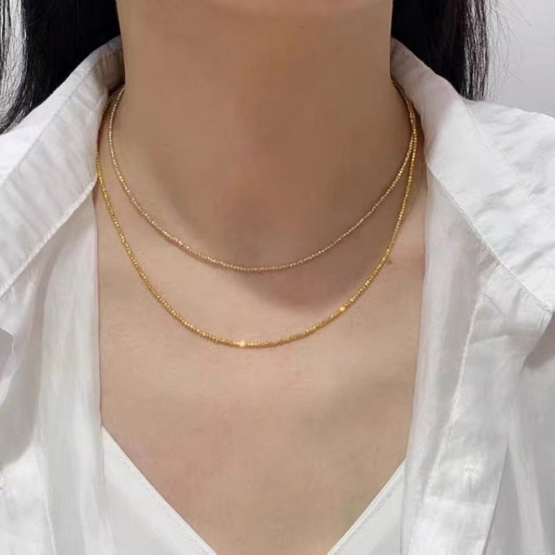 18K Gold Necklace Bungee Laser Bead Wave Bead Chain - Minihomy