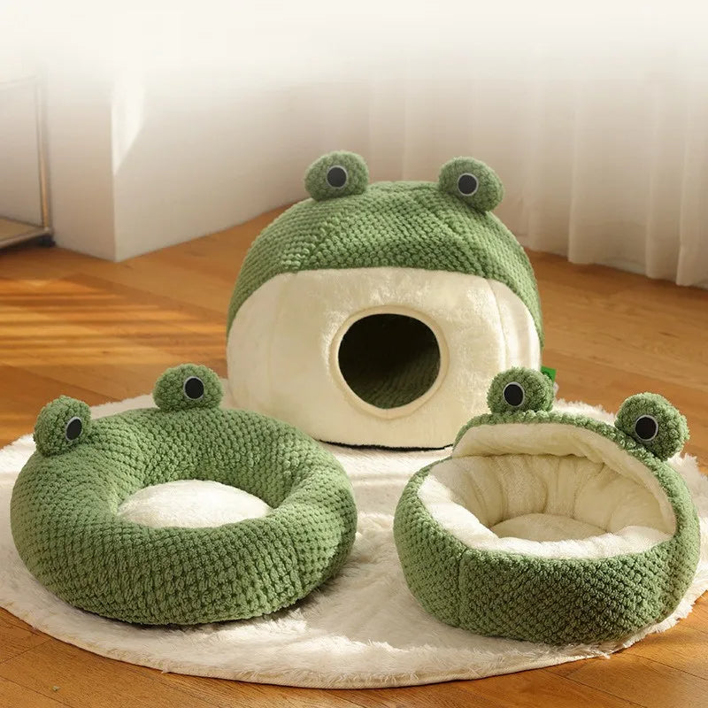 Pet Cat Dog Nest Little Frog Series Warm Plush Mat Autumn Winter Pet House - Minihomy