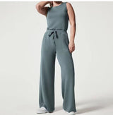 Solid Color Jumpsuit Sleeveless Tops Tie Elastic Pants Romper