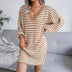 Ins Striped Sweater Dress V-neck Long Sleeve Dresses For Women - Minihomy