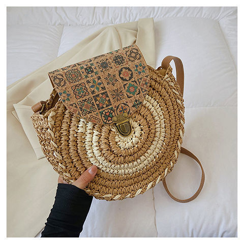 Handmade Straw Beach Bag | Casual Crossbody Shoulder Bag for Women - Minihomy