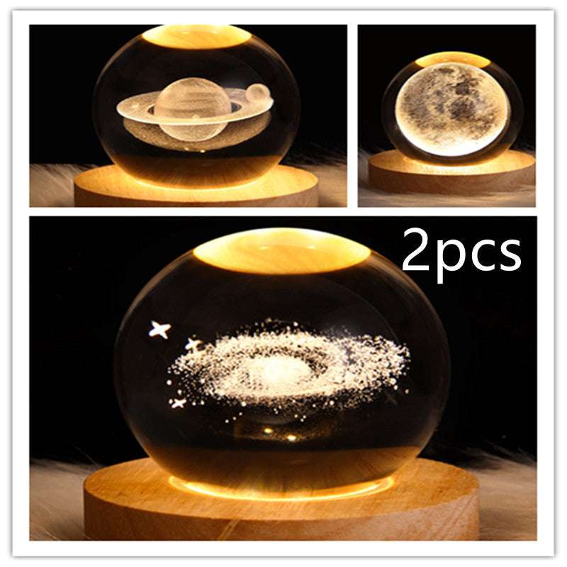 LED Night Light Galaxy Crystal Ball Table Lamp - 3D Planet Moon Lamp for Bedroom Home Decor - Minihomy