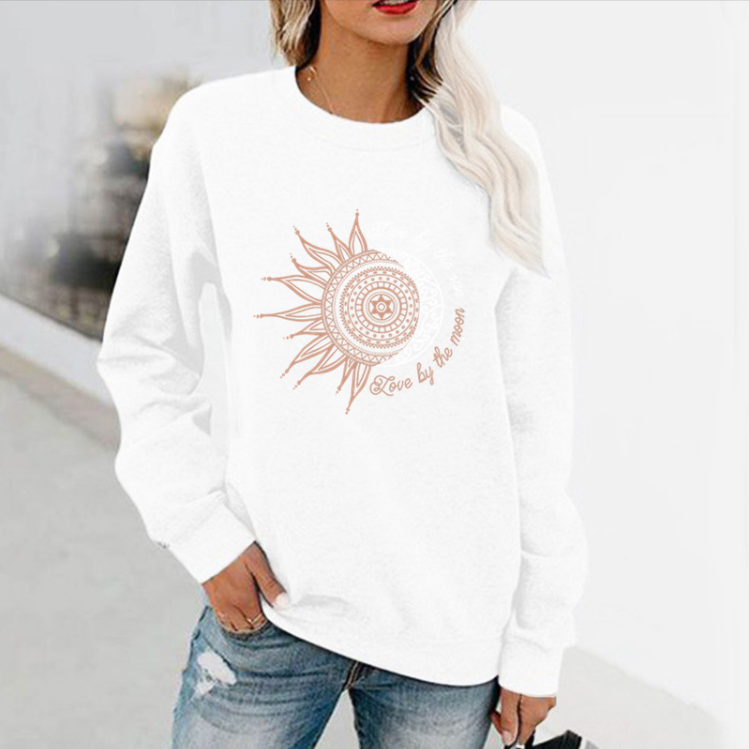 Fun Printed Long Sleeve Hoodless Round Neck Sweatshirt - Minihomy