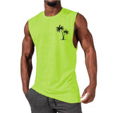 Coconut Tree Embroidery Vest - Summer Beach Tank Tops Workout Muscle Men Sports Fitness T-shirt - Minihomy