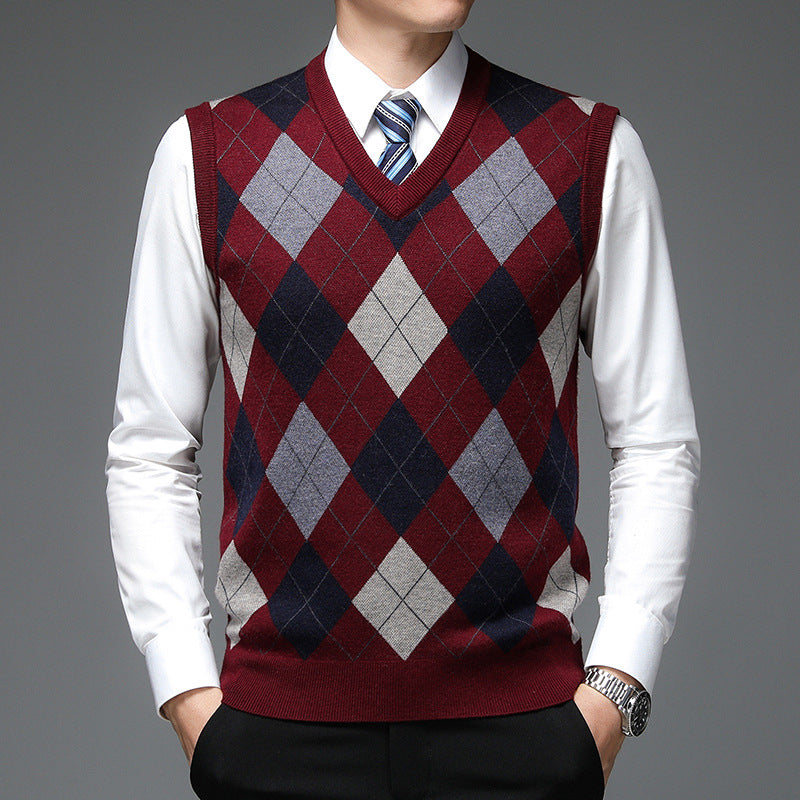 Men's Autumn And Winter V-neck Sleeveless Knit With Wool Vest - Minihomy