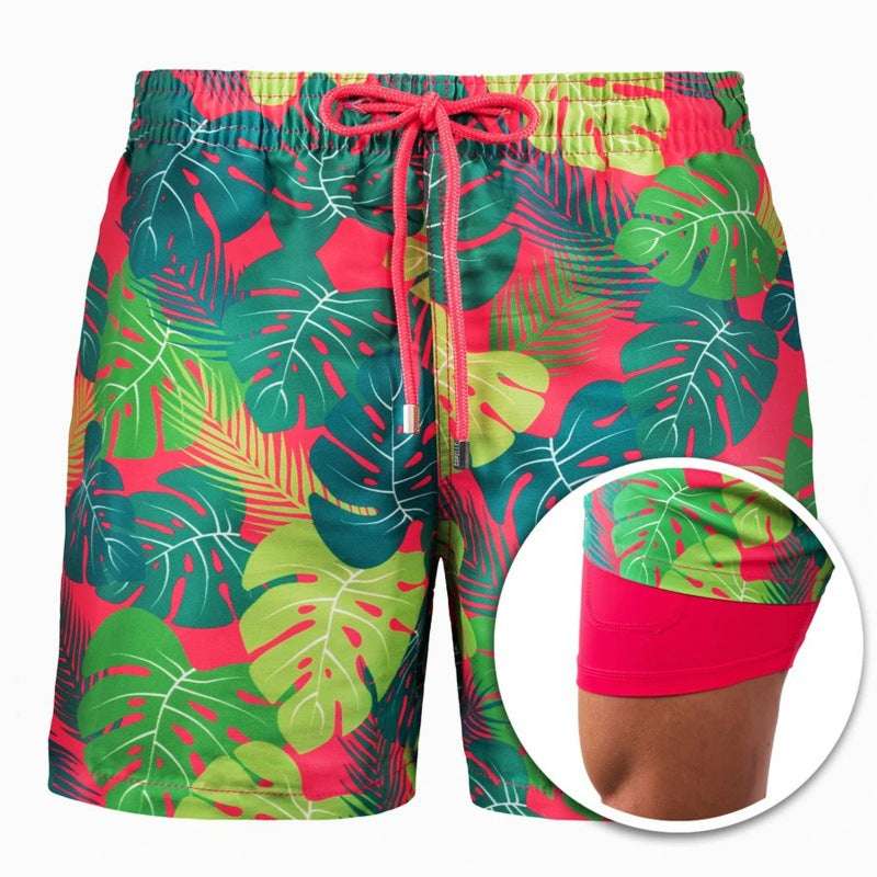 Men's Printed Beach Shorts Sports Double Layer Shorts Summer - Minihomy