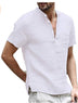 Casual Linen Solid Color Shirt Button V Neck Beach Shirt Men Summer Tops - Minihomy