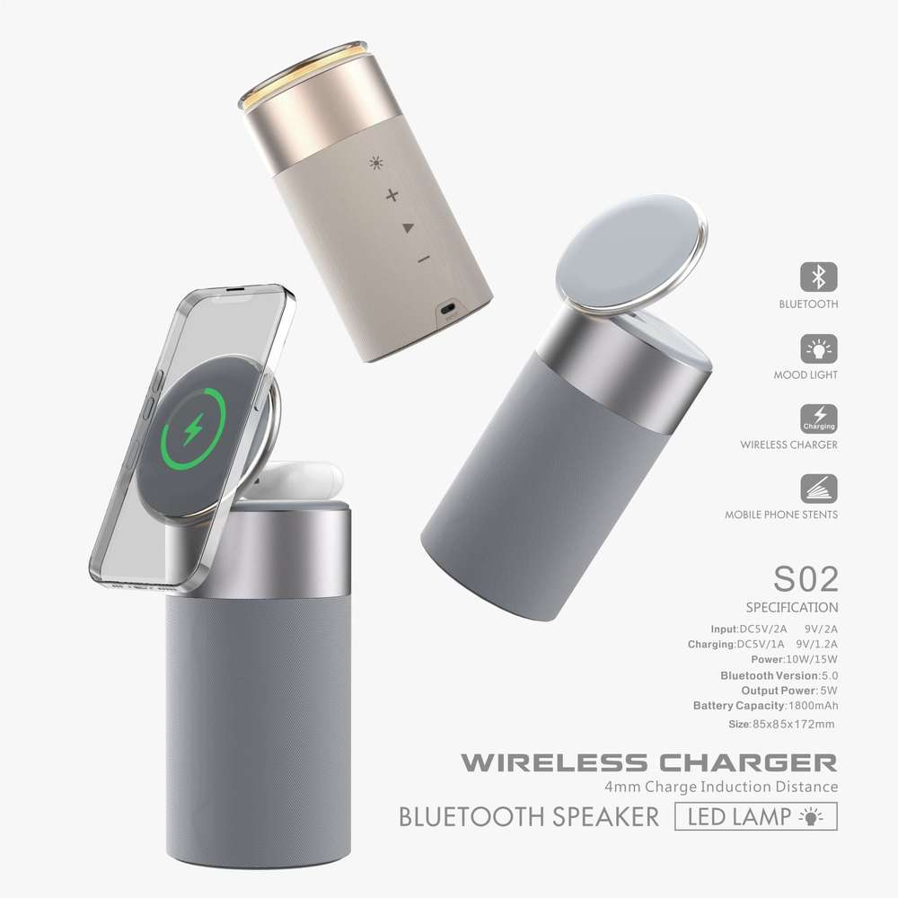 3-in-1 Multi-Function iPhone and AirPods Wireless Charger with Portable Bluetooth Speaker and Touch Lamp - Minihomy