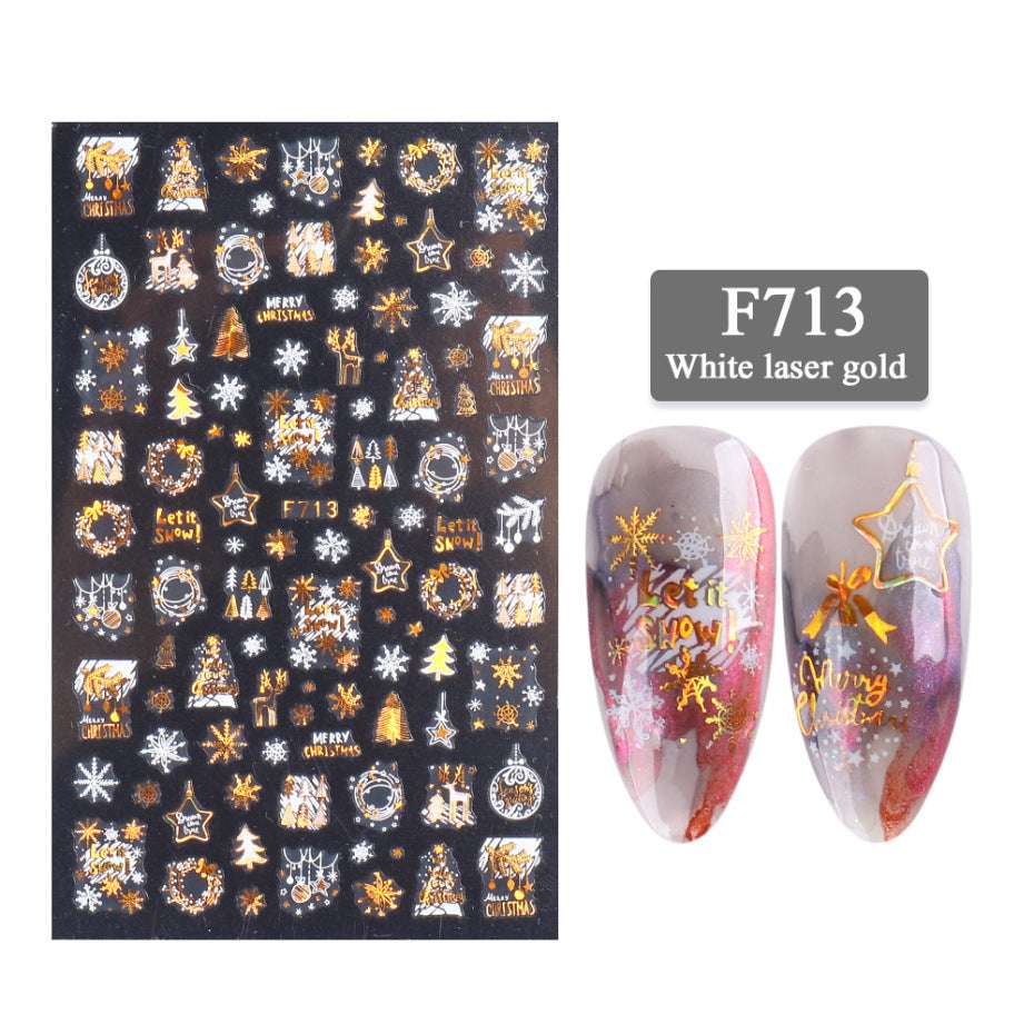 3D Christmas Series Two-color Golden Laser Snowflake Thin Nail Stickers - Minihomy