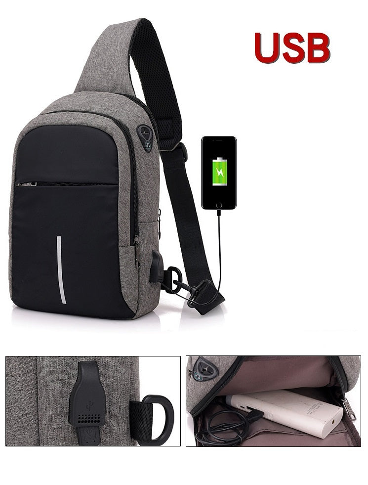 Leisure Travel Waterproof Men's USB Charging Slanted Chest Bag - Minihomy