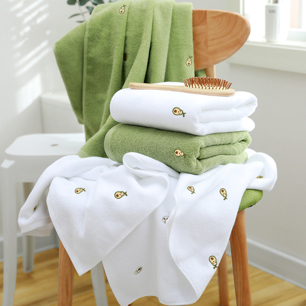 Full Embroidery Avocado Cotton Bath Towel - Minihomy