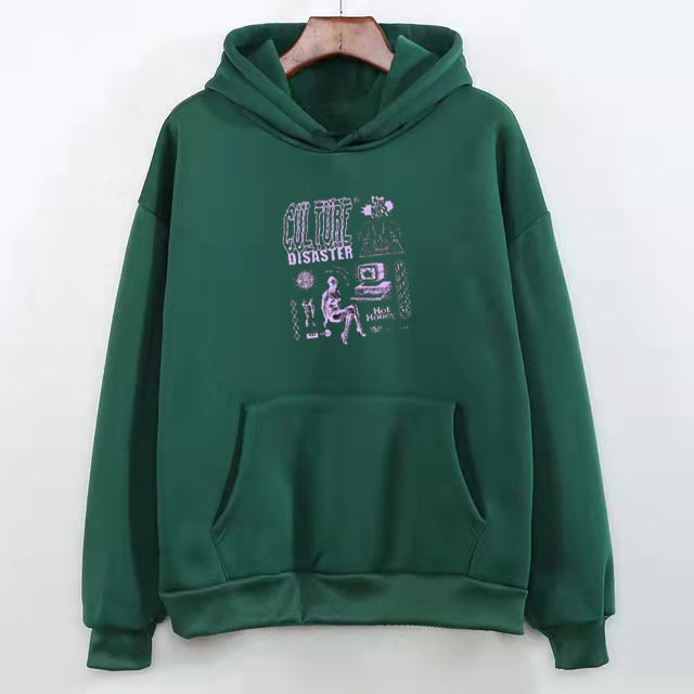 Kadın Kadife Kalınlaştırılmış Bol Kapşonlu Sweatshirt