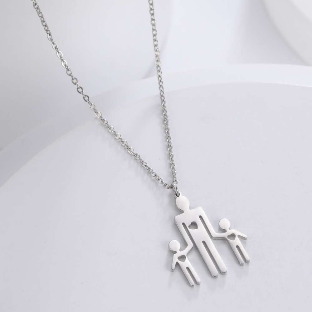 Family Series Titanium Steel Ornament Cut One Large Two Small Necklace - Minihomy