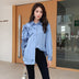 Casual Blue Striped Shirts For Women Lapel Long Sleeve Bowknot Patchwork Blouses - Minihomy