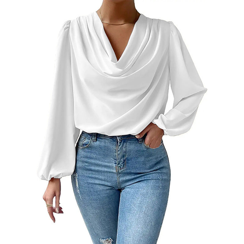 Chiffon Long-sleeved Shirt Loose V-neck Top T-shirt Women's Clothing - Minihomy