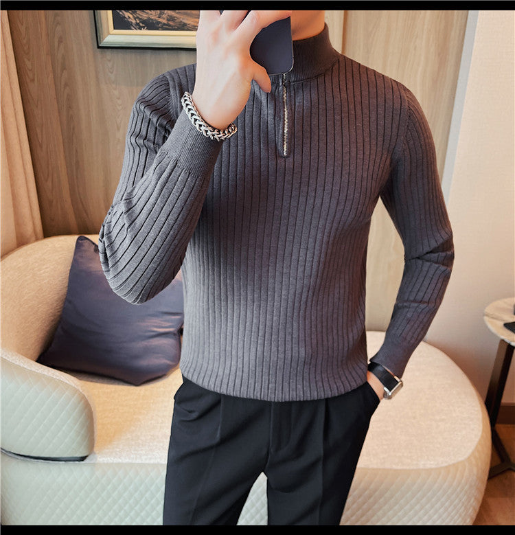 Men's Autumn And Winter Zipper Stand Collar Knitted Sweater: Stay Cozy in Style - Minihomy