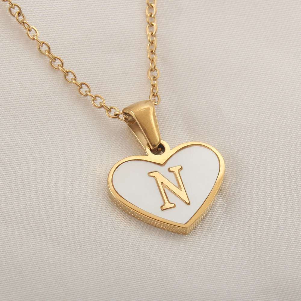 26 Letter Heart-shaped Necklace White Shell Love Clavicle Chain Necklace For Women - Minihomy